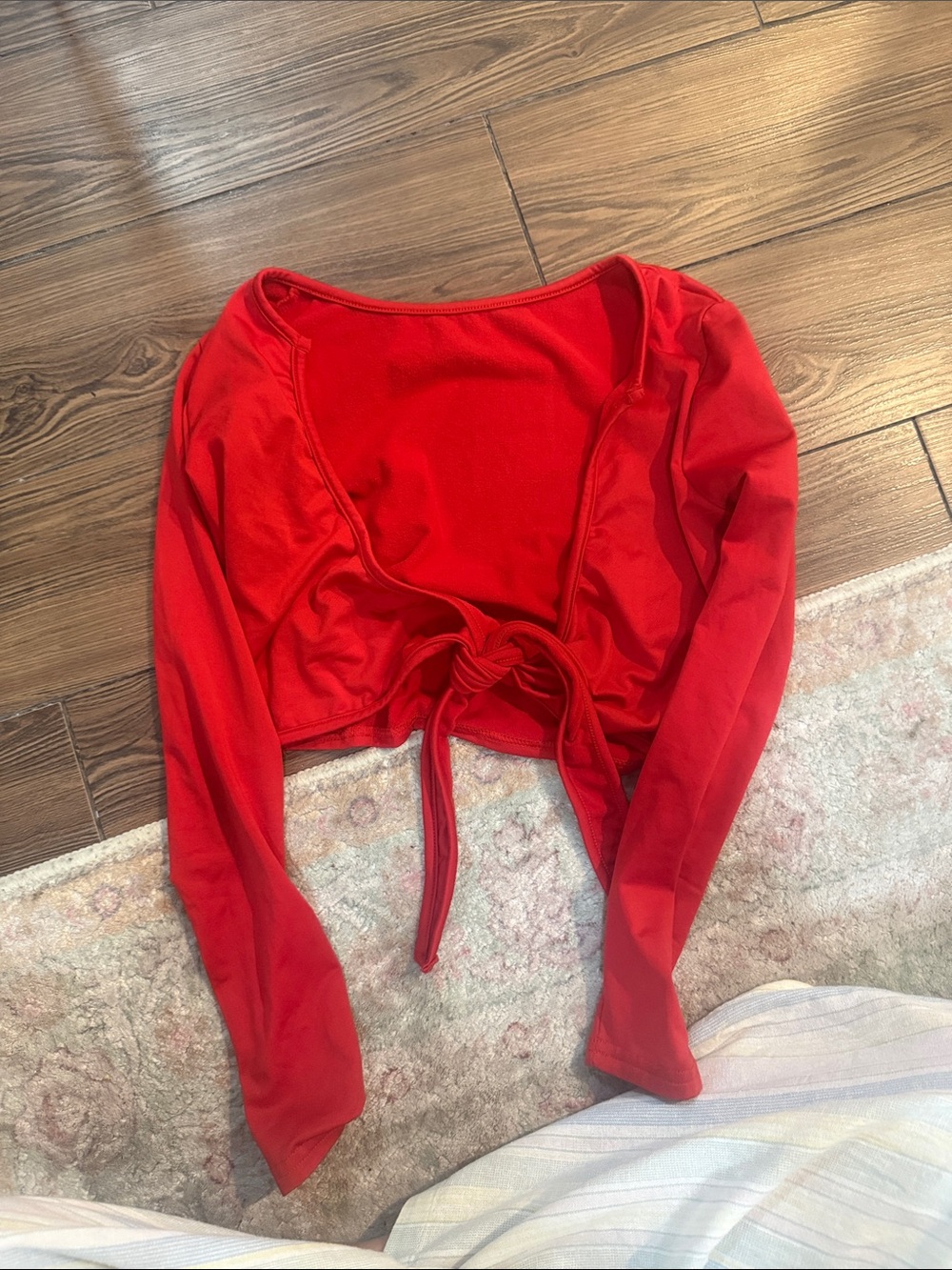 Amazon Red Tie-Front Long Sleeve Crop Top